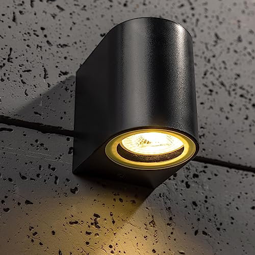 CGC Lighting Black Up Down Wall Light Curved Outdoor Garden Indoor Weatherproof Corrosion Resistant Outside Door Patio Terrace Lamp Rust Proof Coastal Exterior (Single Spotlight)