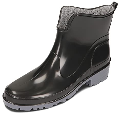 BeComfy Damgummistövlar PVC Ankelstövlar Regnstövlar 36-42 EU (Svart, Europeiska skostorlekar, Vuxen, Numeriskt, Medel, 42)