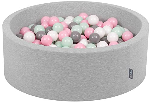 KiddyMoon Piscina de Bolas 90 x 30 cm/200 Bolas Piscina de Bolas con Bolas de Colores para bebés niños Redondas, Gris Claro: Blanco/Gris/Menta/Rosa Polvo