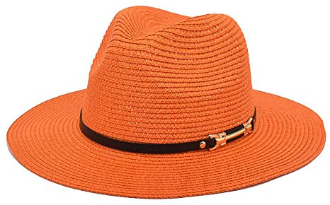 PAIDAXING Panama-Hut Damen Herren Sommerhut mit großer Krempe Unisex Strohhut faltbar mit Kinn-Gummi Sonnenhut Schlapphut Sonnendicht Strohhut (Orange, One Size)