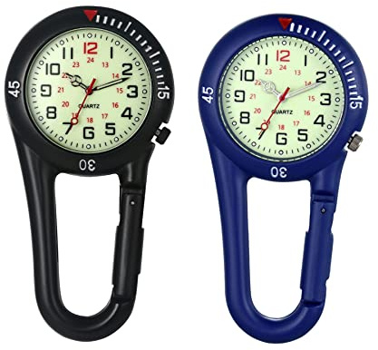 Avaner Taschenuhr mit Karabiner Digital Karabineruhr mit leuchtendes Zifferblatt, leuchtende Zeiger, Mattes Gehäuse Unisex FOB Analog Quarzwerk Rucksackschnalle Uhr für Klettern Sport