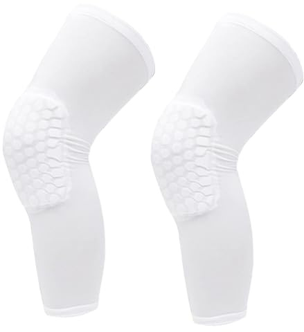 RiToEasysports Rodillera, 2 Piezas Rodillera Unisex Alargada Panal Anticolisión Compresión Rodillera para Baloncesto (Blanco)