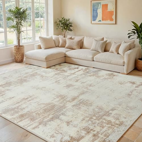 Area Rug Living Room Rugs: 5x7 Indoor Soft Fluffy Rug Abstract Carpet for Bedroom Kitchen Dining Room Floor Washable Plush Throw Large Accent Rug Home Office Nursery Decor - Beige
