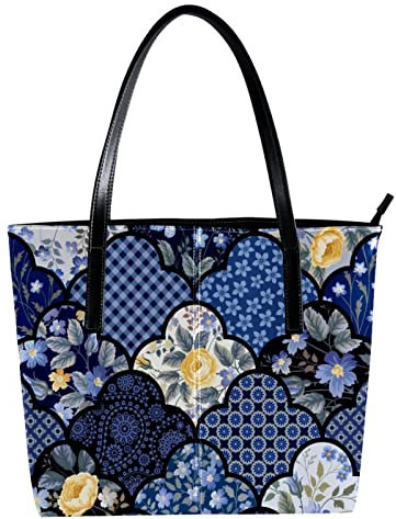 Schultertasche, leicht, lässig, Schulranzen, Lehrertasche, Handtasche, Geldbörse, blau, Boho, geometrisches Blumen-Karomuster, Mehrfarbig