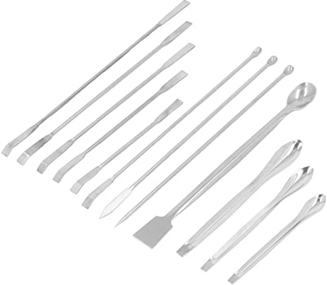 Kit Set di Spatole da Laboratorio in Acciaio Inossidabile da 12 Pezzi per Esperimento Design a Doppia estremità, Manico Lungo Pratico per Laboratori, Case