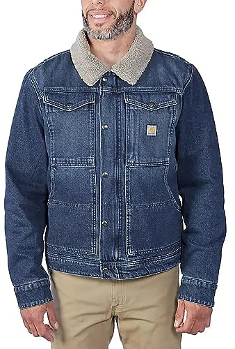 Carhartt Övergångsjacka för män, avslappnad passform, denim, sherpa-fodrad, bok, L