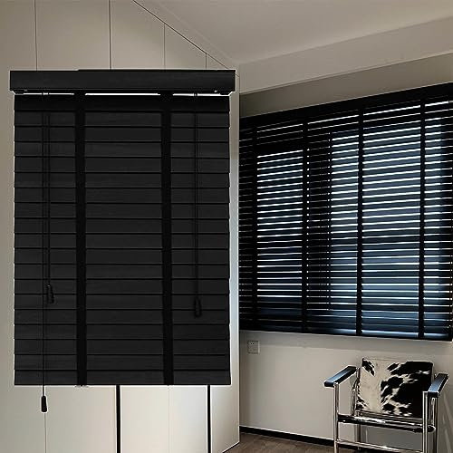 DZHTUF Schwarze Holzjalousien,horizontale Jalousette 60×120cm 120x150cm 160×180cm,Jalousie Holz für Zuhause,50mm Lamellen,Verdunkelungs Fensterjalousie,W×H-150x160cm/59x63in