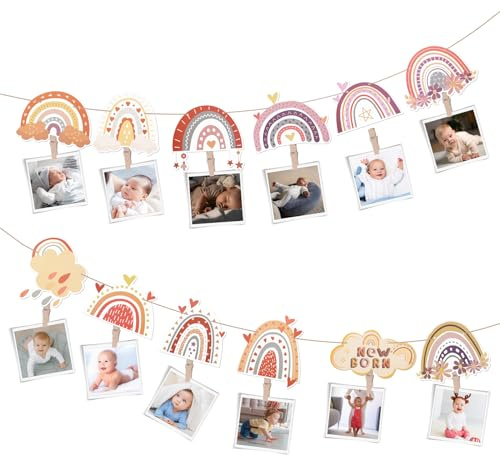 Prasacco Boho Regenbogen Erster Geburtstag Foto Supplies, 1. geburtstag deko Böhmische Regenbogen Baby Monatliche Meilenstein Foto Banner Hängende Foto Wanddekoration Party Dekor Feiern