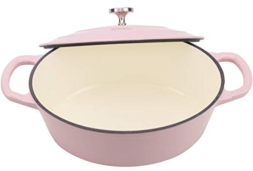 CIRONI Pot à Citrouille en Fonte émaillée, faitout avec Couvercle, faitout Ovale en Fonte de 28 cm, cocotte multifonctionnelle en émail, antiadhésive, à rôtir, Rose (Couleur : Rose)