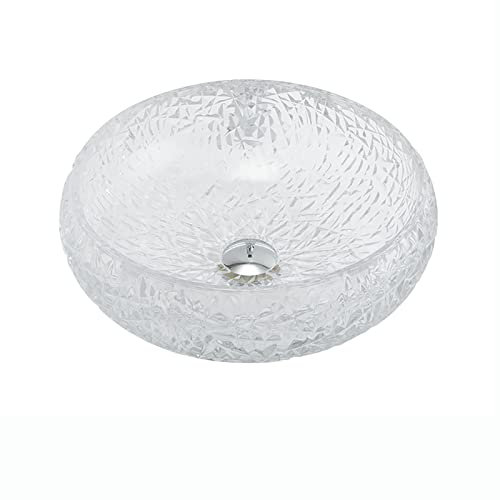 TEmkin Glas-Waschbecken, rundes, durchscheinendes Badezimmer-Waschbecken, künstlerisches Waschbecken, Arbeitsplatte, Waschtisch, Waschbecken mit Pop-Up-Ablauf, Montagering (Einzelwaschbecken)