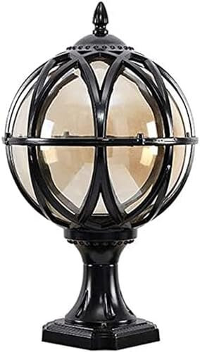 Lampione da giardino Globo Palla di vetro Lampada da pilastro E27 Lampada da colonna per esterni Lanterna europea antica retrò Lanterna in alluminio pressofuso impermeabile per patio Via Decor Lampada