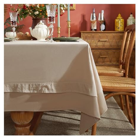Daesar Tischtuch Outdoor Wetterfest 90x140CM, Tischdecken für Draußen Französisch Einfarbig Tischwäsche Tafeldecken Tischdecken Abwaschbar Beige