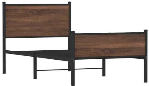 vidaXL Bettgestell, Metallbett Bett mit Kopfteil Fußteil, Bettrahmen mit Lattenrost, Einzelbett für Schlafzimmer, Metall 90x200 cm