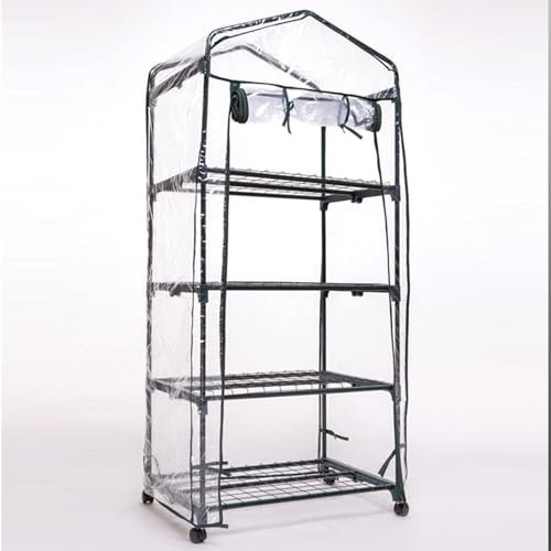 Bärbart mini-växthus med 4 nivåer hyllor och låshjul inomhus/utomhus växthus kit 68 cm x 48 cm x 152 cm genomskinligt PVC-skydd