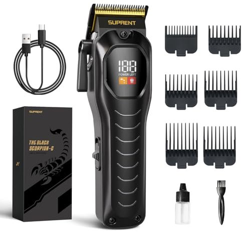 SUPRENT Haarschneider für Herren, Haarschneidemaschine Profi 6000RPM Langhaarschneider USB Wiederaufladbar Haartrimmer Bartschneider für Zuhause & Friseure, LED-Anzeige (Schwarz)