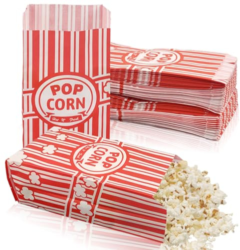 Popcorntüten für Party, Filmabend, Übernachtungen, Papierboxen für Lebensmittel, gebrauchsfertiges Zubehör, Rot, 21 x 9 x 6 cm, 100 Stück