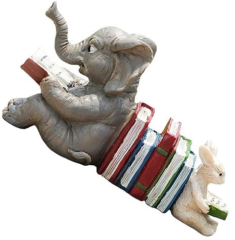 Parliky Resin Tier Skulptur Dekoration Für Bücherregal Niedliche Elefant Und Kaninchen Figuren Für Garten Büro Und Wohnraum Kreative Kunstwerke Für Jeden
