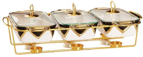 Chafing Dish Buffet Set, Ceramics Buffet Chafing Dish Stove,Buffet Warmers Sets with Trays for Parties Wedding Dinners(Nero)