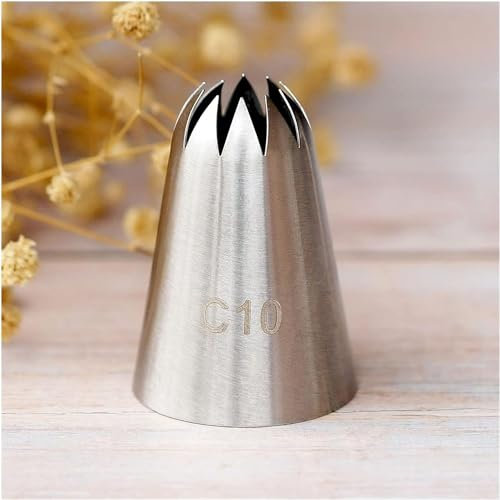 WxuuLTGJR Piping Tips Piping Tips C10 Large Size Piping Nozzle Cake Cream Piping Nozzle Stainless Steel 10 Teeth Close Star Cake Piping Nozzles Reusable