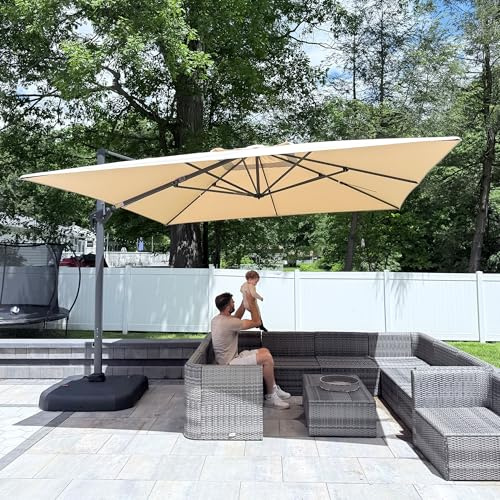 PURPLE LEAF Parasol Déporté 3,5 x 3,5 m Beige Télescopique UPF 50+
