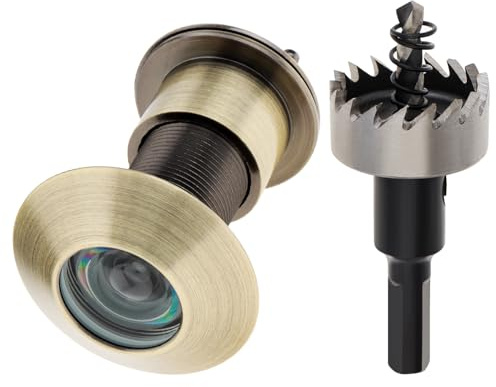 HOJLKLD Door Viewer, 28mm Bore Diameter Brass Peephole with Drill Bit for 41-52mm Doors, 220 Degree Wide Angle Spyhole, Security Spy Hole for Front Door with Privacy Cover (Antique Bronze) | for 1-21/32 in to 2-1/8 in Doors,Front Door Large Peephole with Privacy Cover,Fits Home/Office/Hotel,Antique Bronze