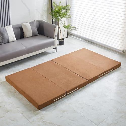 Tragbare Klappmatratze für Doppelbett, für Camping und Reisen, Gästebett, Matte mit waschbarem Bezug, Bodenmatratzenauflage, platzsparendes Bett in einer Box, Orange, 200 x 80 x 5 cm