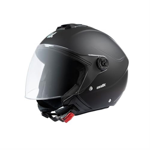 unik Casco Moto Jet Abierto Motocicleta Scooter Ciclomotor Hombre/Mujer Airflow Cierre Micrométrico Desmontable Homologado - Negro Mate, S