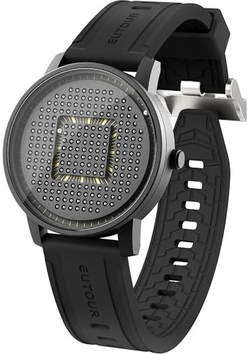 EUTOUR Montres Hommes avec Boules Magnétiques Labyrinthes Design Créatif Unique Quartz Montres Unisexe Étanche Montre de Poignet Mode Bracelet en Silicone Noir