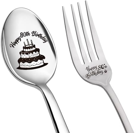 Grandad Nana 80th Birthday Gifts for Women Men 80th Birthday Gift for Dad Mum Birthday Gifts for 80 Yr Old Women Men 80 Th Birthday Gifts for Best Friend Birthday Spoon and Fork Gift 2pcs