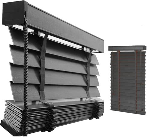 Holzjalousie holzjalousien Fenster innen Verdunkelung 50mm Lamellen, Sichtschutz Vorhänge 30/60/80/100/110/160cm, Wärmedämmung Jalousetten Für Innen Sonnenschutz(Grau)