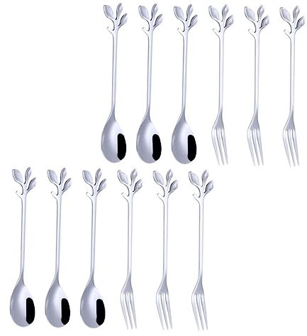 LIFKOME Set Di 12 Cucchiaini E Forchette Da Tè in Acciaio Inossidabile Per Tè Caffè Dessert Eleganti