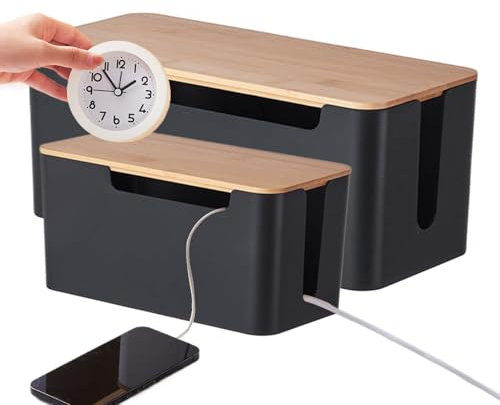 Cable Tidy Box Set Of 2 Cable Storage Box, Big And Small, Hide And Conceal Extension Blocks And Electrical, Made Of Wear-resistant PP Material For Hiding Messy Cables Wire Management