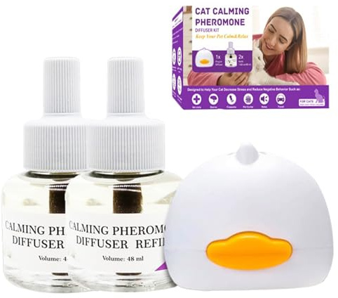 Kustimantu Difusor calmante para gatos, difusor calmante para gatos, difusor calmante para calmar el estrés, 96 ml, spray calmante portátil, enchufe natural para interiores y exteriores, voltaje nuevo