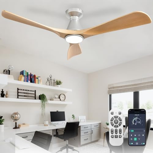 Depuley Ventiladores de techo de 52 pulgadas con luces: Ventilador de techo empotrado de bajo perfil - Ventilador de motor DC silencioso y regulable con temporizador de control remoto de aplicación