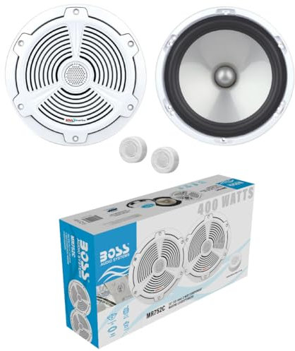KIT SET PER BOSS AUDIO SYSTEMS MR752C, 2 altoparlanti marini sistema a 2 vie da 18,7 cm 187 mm 7,5 di diametro, 200 watt rms 400 watt max, 4 ohm, 92 db, impermeabili, per barche, mare, a coppia