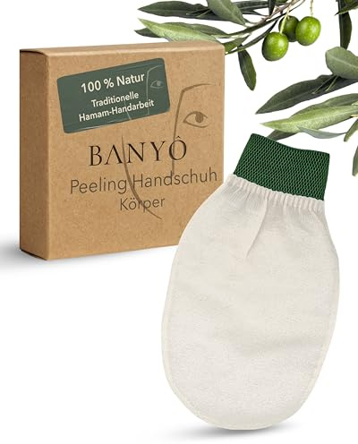 BANYÔ Peelinghandschuh mit Gummibund für Körper I Pflegehandschuh aus 100% Viskose I Sanft zur Haut & fördert die Durchblutung I Effektives Peeling gegen raue Haut & eingewachsene Haare
