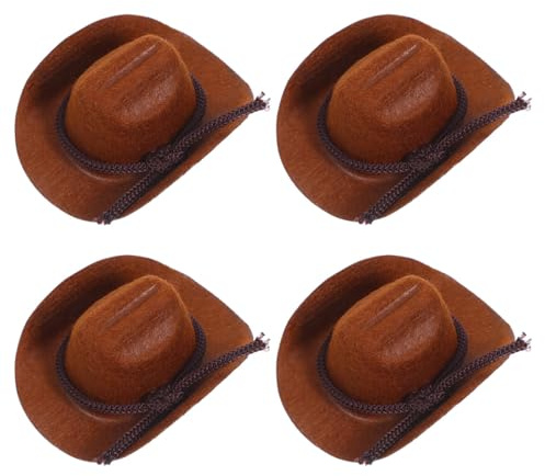 FRCOLOR Mini HüTe Set 4 Teilig Geflockte Mini CowboyhüTe FüR Puppenhaus ZubehöR DIY Western Stil PuppenhüTe Leicht Und Weich FüR Kreatives Spielen
