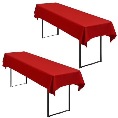 2 Stück Biertischdecken Rot Biertisch Cover Universell für 50 cm und 70 cm Biertisch, Wasserdichte Tischdecke Waschbar Polyester 250 x 100 cm Tischdecken Für Garten, Terrasse, Partys im Freien
