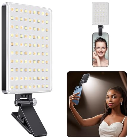 LED Luz Selfie,3 Modos Panel 10 Niveles de Brillo Ajustables,Luz para Grabar Videos,luz Recargable con Clip para Teléfono/Portátil/Cámara,Iluminación Relleno para Zoom Call,TikTok,Video