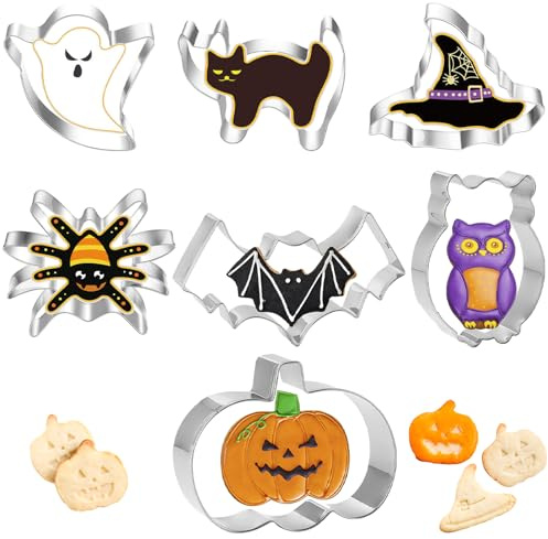 Lot de 7 Emporte-Pièces de Halloween Moule à Biscuits Patisserie,Emporte Piece Halloween,Citrouille, Chauve-Souris, Fantôme, Chapeau de Sorcière, Araignée, Chouette, Chaton