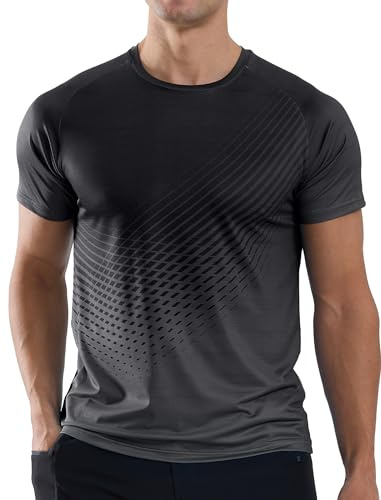 Sport Tshirts Herren Trainingsshirt Atmungsaktiv Laufshirt Funktionsshirt Kurzarm Sportshirt Schnelltrocknend Gym Shirt Farbverlauf Fitness Running Tops Schwarz 3XL
