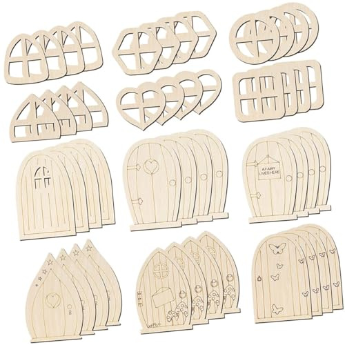 INOOMP 48 Piezas Puerta De Hadas De Madera DIY Adornos para Ventanas De Casas De Hadas Puertas Pintadas Artesanías De Madera Sin Terminar para Ratoncito Perez De Jardín Miniatura
