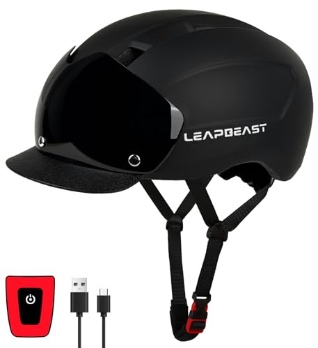 LeapBeast Casque Vélo Homme, Casque de Vélo Femme avec Visière Magnétique Amovible, Casque de Ville Urban avec Feu Arrière - Chargement USB - Hommes et Femmes
