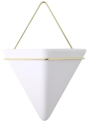 mophrati Nordischer Keramik Pflanzenhalter, dreieckige Wandvase für Luftpflanzen, modernes Dekor, einfach zu füllen, kein Werkzeug, hängender Blumentopf, Weiß, L