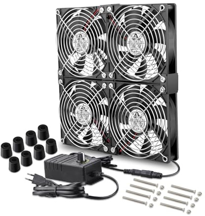 GDSTIME 4 x 120mm Lüfter 230V Dual 240mm Gehäuselüfter 220V PC Fan Regelbar | 4x 120mm pc Lüfter 230v pc Ventilator Einstellbare Geschwindigkeit hoher Luftstrom für PC Laptop Verstärker Router Kühlung