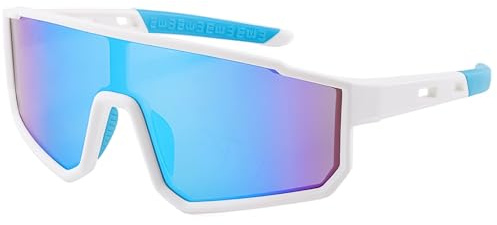 CIKJUK solglasögon barn snabba glasögon pojkar och flickor flexibel lätt ram cykelglasögon speglade sportglasögon UV400 skydd, Vit/blå