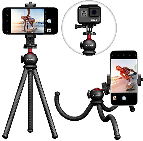 Xenvo SquidGrip Flexible Cell Phone Tripod and Portable Action Camera Holder - Compatible with iPhone, GoPro, Android, Samsung, Google Pixel and All Mobile Phones Red