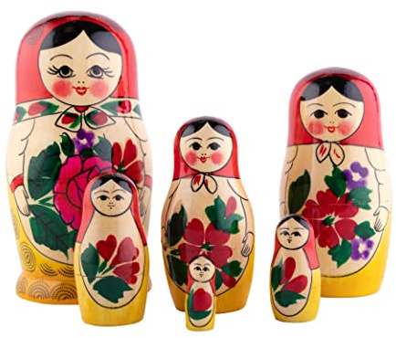 Heka Naturals Semyonov Staplingsdocka | Matryoshka-Dockor i Naturligt Trä, Set om 6 (13 cm) - Traditionell Babushka-Heminredning, Staplingsleksaker i Trä, Handgjorda Leksaker och Spel, Söt Present