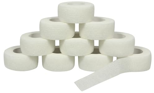 Fingerpflaster Selbsthaftend 10 Rollen 2,5cm Selbstklebender Verband Weiß | Pflaster Rolle, Elastisches Tape Wasserfest, Fixierverband Haftbandage für Erste Hilfe Gelenke Finger und Tiere 4,5m