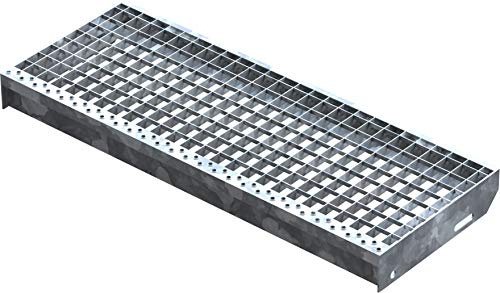 Fenau – 800 x 305 mm - Gitterrost-Stufe (R11) XSL, MW: 30/30 mm, verzinkt, Stahl-Treppenstufe nach DIN-Norm, Fluchttreppen geeignet, Anti-Rutsch-Wirkung